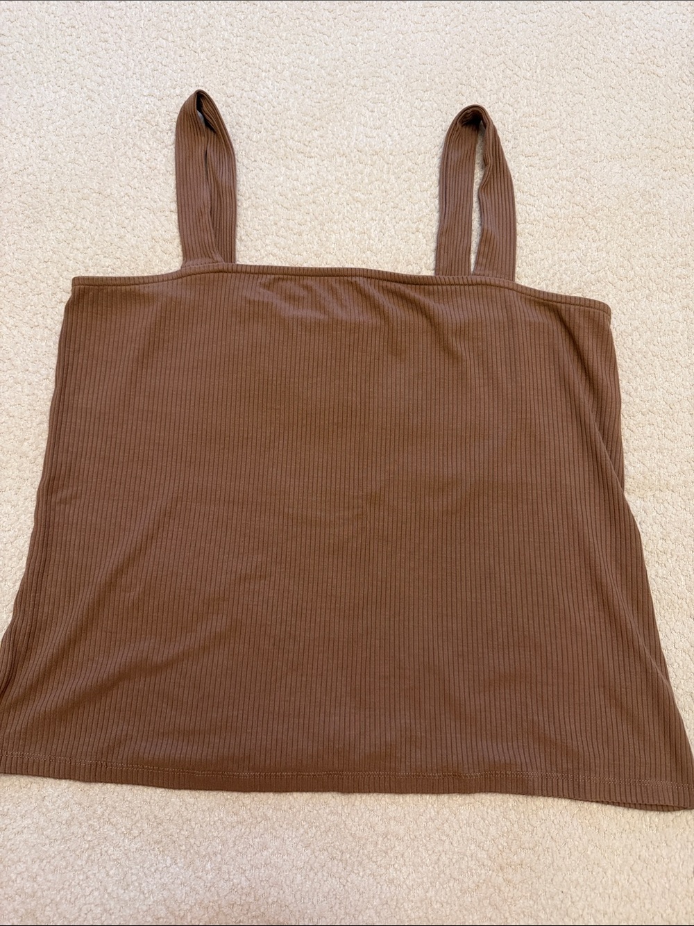 Anthropologie Lighter Brown/Taupe Ribbed Square-Neck Tank - size XL